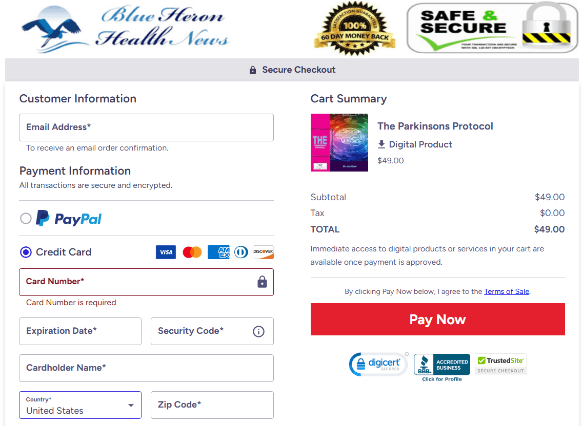 The Parkinson’s Protocol Checkout Page